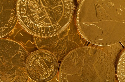 ביצת זהב / שקית מטבעות זהב עליהם מוטמע לוגו העסק